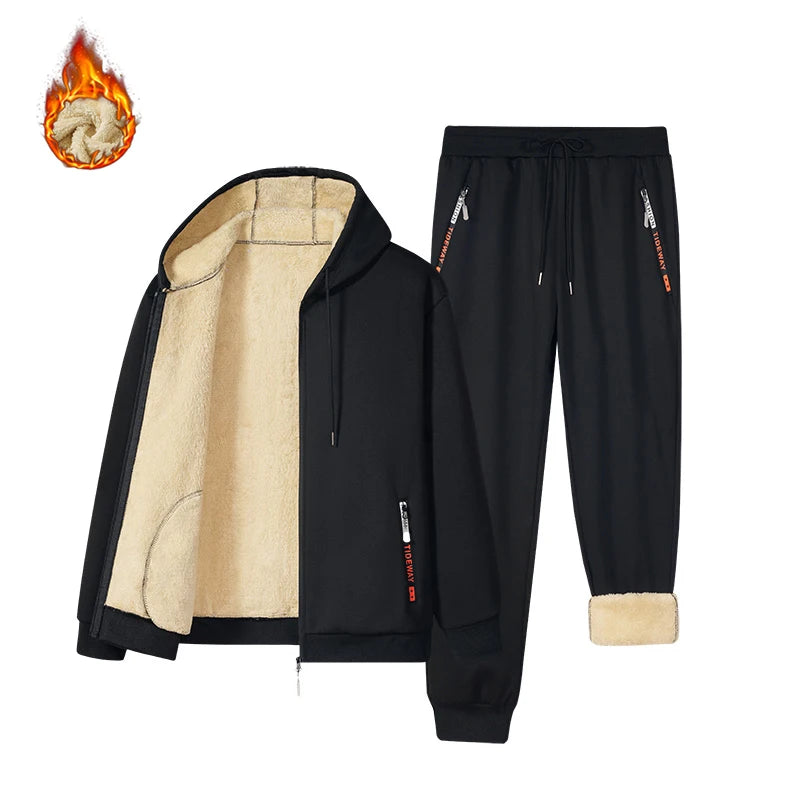 Men Clothing Thick and Warm Cashmere Suits Warm Hoodie Wool Sportswear Hooded Men's Sportswear Winter 2-piece Set Hoodie + Pants