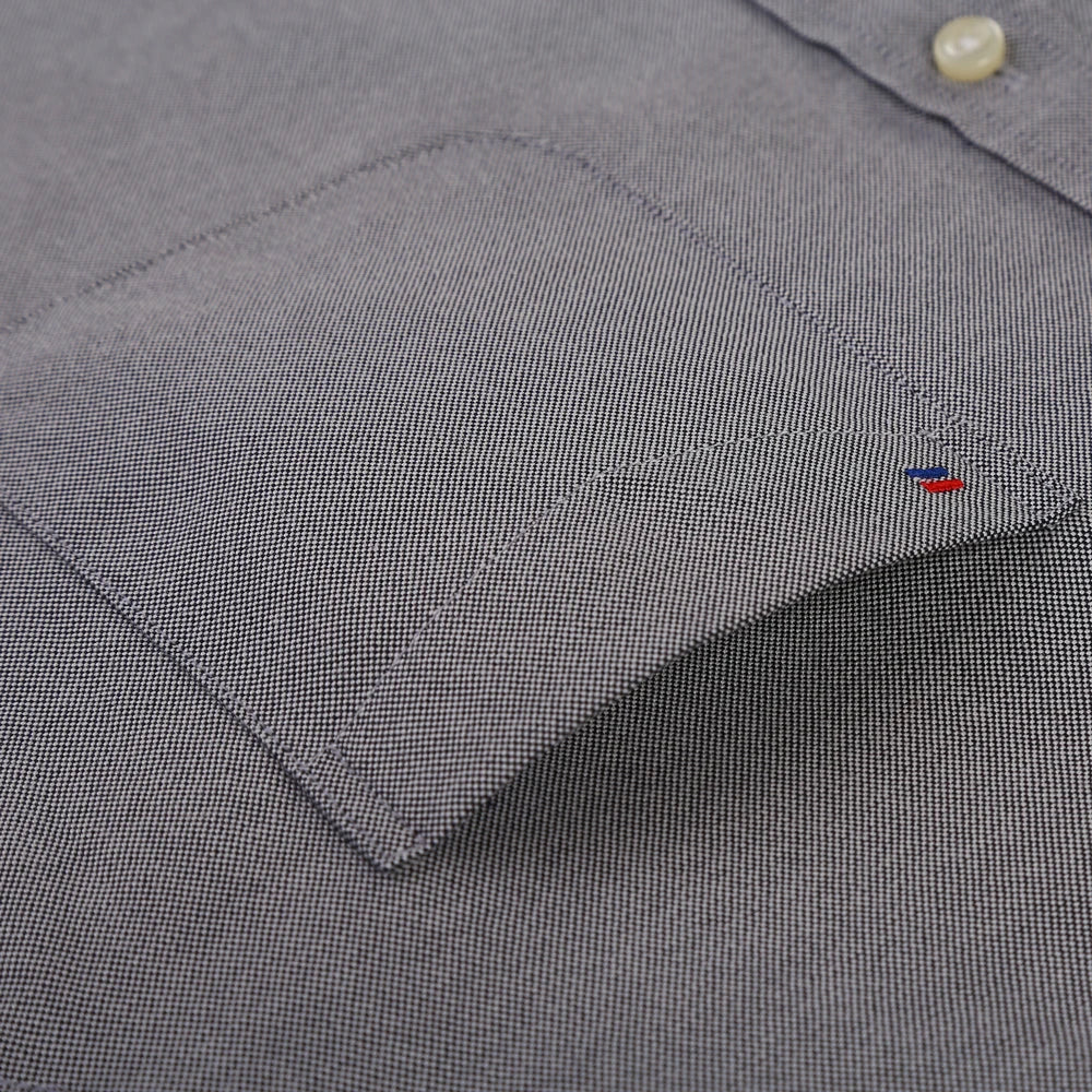 Men's Fashion Long Sleeve Oxford Work Shirt Single Patch Pocket Simple Design Embroidered Regular-fit Casual Button-down Shirts