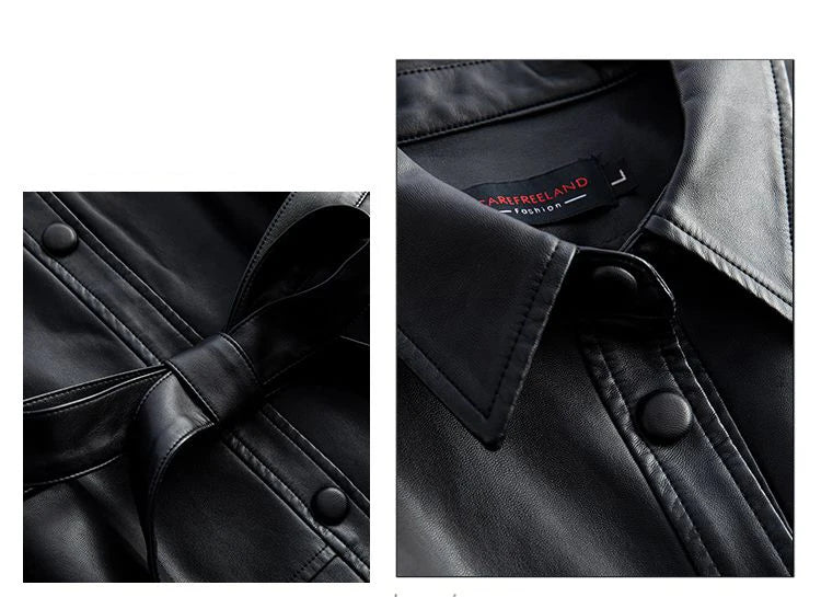 Women's Sheepskin Coat 2024 Autumn New Real Split Sheep Leather Ladies Mid-length Single-Breasted Belt Casual Jacket Outwear