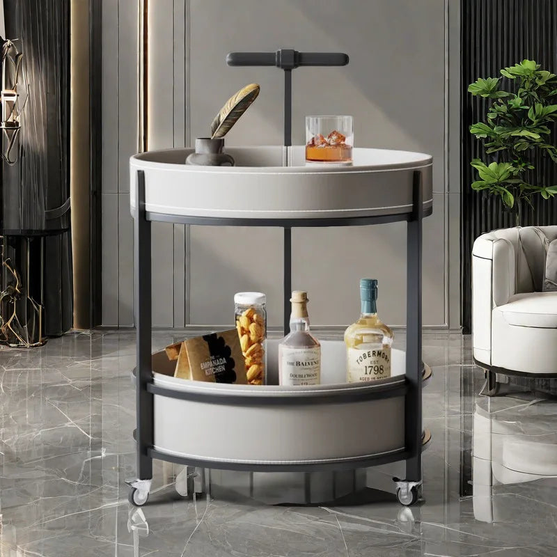 2026 New Light Luxury Sofa Side Table Movable Hotel Room Saddle Leather Trolley Home Bedroom Storage Bedside Small Coffee Table