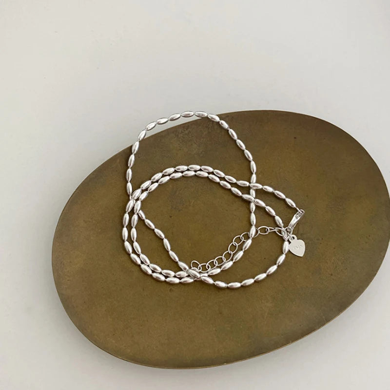 925 Sterling Silver Necklace Shiny and Delicate Collarbone Chain Double Layered Round Bead Necklace for Women's Fashion Jeweller