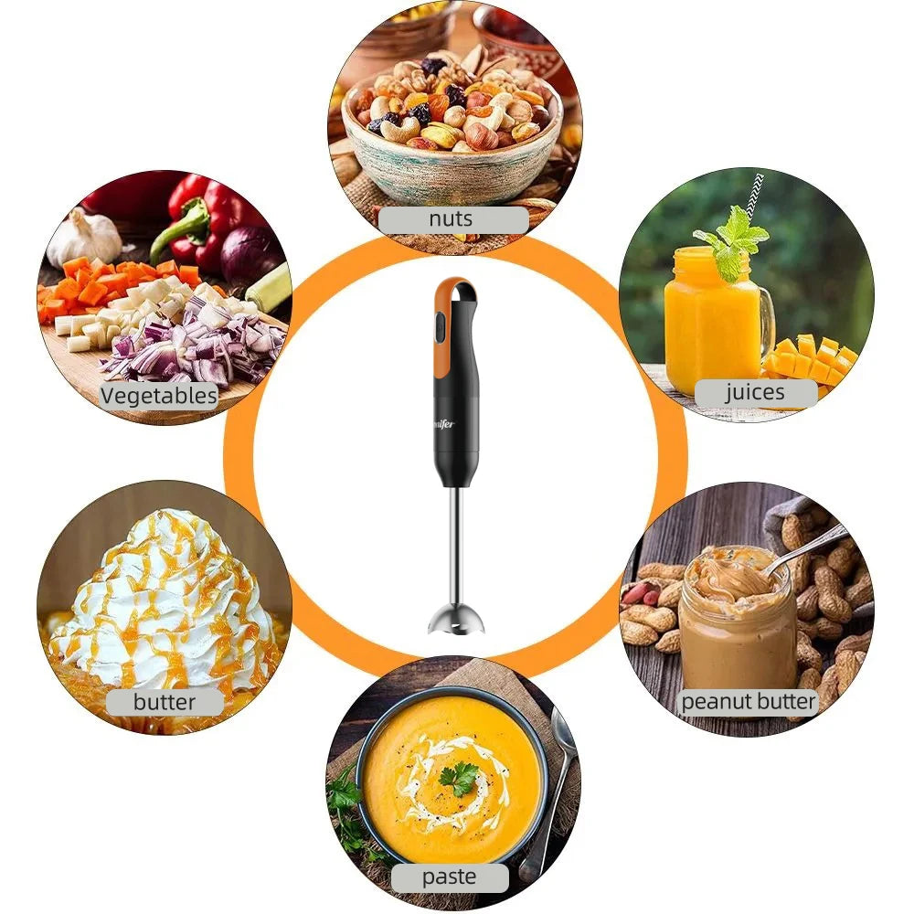 Hand Blender Set with Copper Motor, One-Button Control, 15000RPM Max, Detachable Stainless Steel Shaft & Blade, 300W
