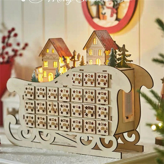 Christmas 24 Day Countdown Calendar With Light Wooden Drawer Home Decor Ornament For Kids Light Up Gifts Candy Drawer Organizer