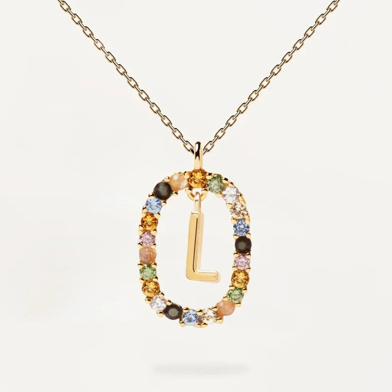 925 Sterling Silver Gold Letters A - Z Initial M S C K Alphabet Pendente Long Chain Necklace Say My Name Fine Jewelry
