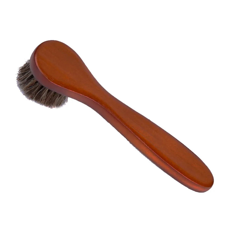 Small Round Head Horsehair Brush with Handle Multi-Functional Face and Hat Brush Soft Bristle No Shedding Leather Shoe Brush