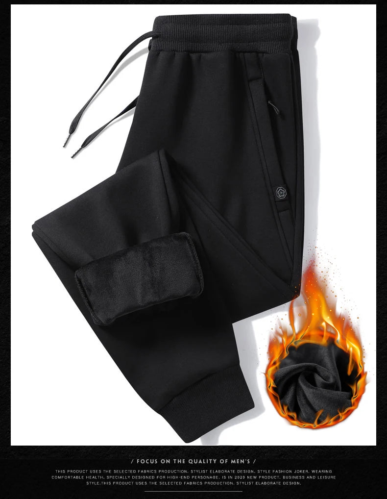 Men's pants 2025 autumn and winter with plush and thickened pure cotton casual sanitary pants, sports leg binding casual pants