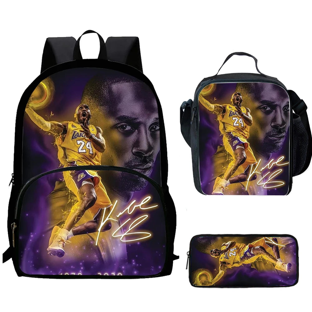 Basketball K-Kobe B-Bryant Child School Backpack 1/3PCS  with Lunch Bags ,Pencil Bags  School Bags for Boys Girls Best Gift
