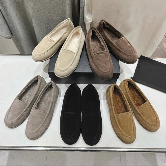 Winter Shoes Women's 2026 New Wool One-piece Women's Loafers Low Heel Fashion Casual One-Foot Slip-on Warm Ladies Shoes