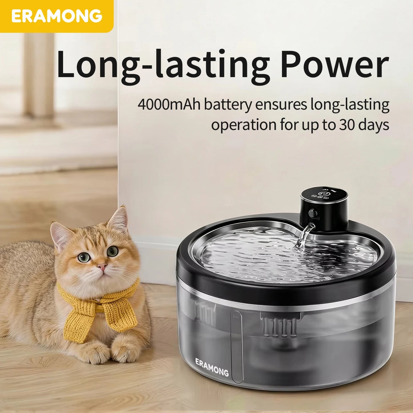 Wireless Cat Water Fountain 4000mAh Rechargeable Ultra-Quiet Pet Dispenser Smart Sensor Stainless Steel Cordless Auto Waterer