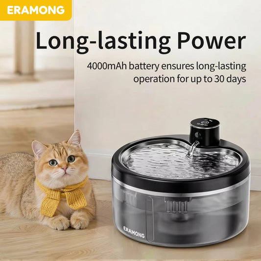 Wireless Cat Water Fountain 4000mAh Rechargeable Ultra-Quiet Pet Dispenser Smart Sensor Stainless Steel Cordless Auto Waterer