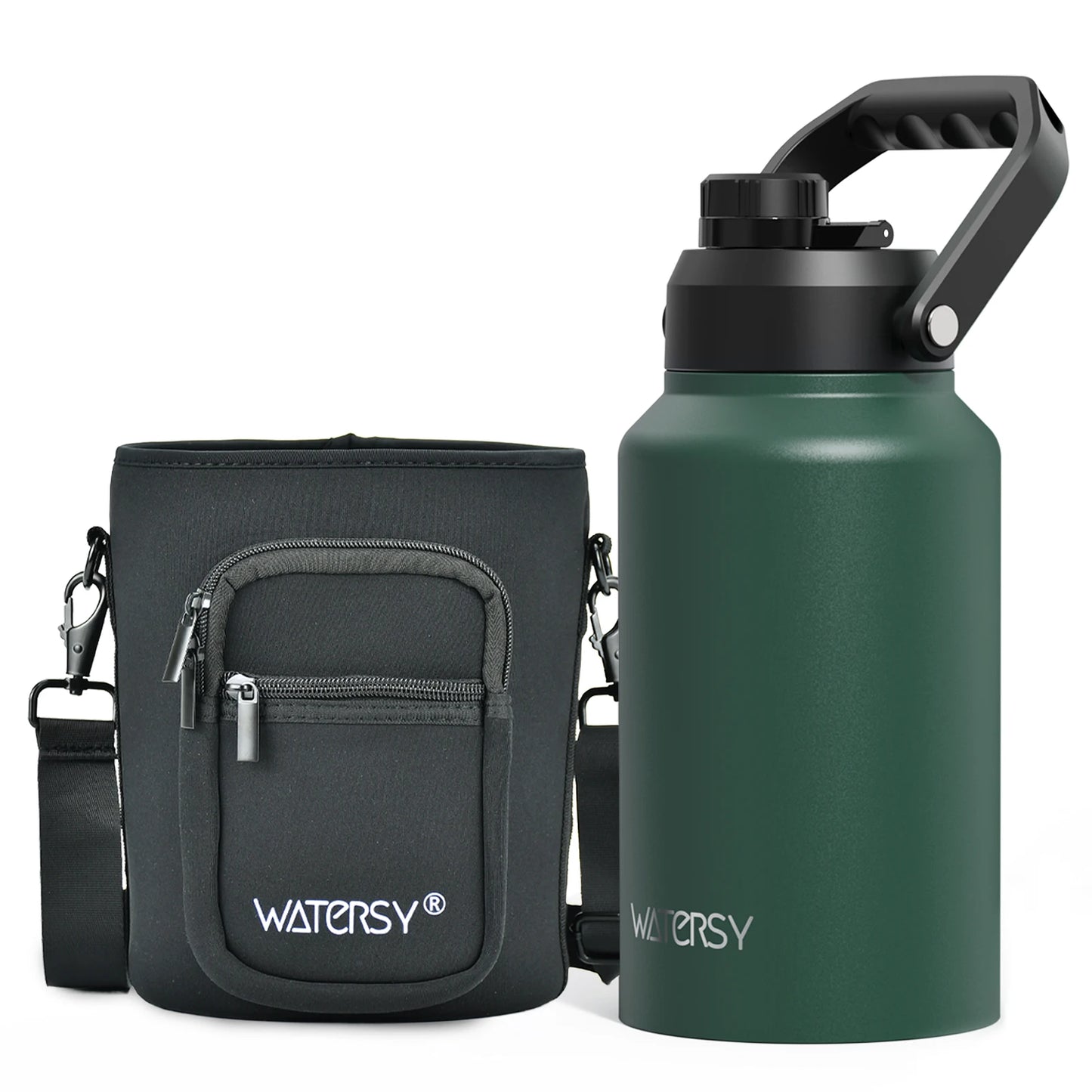 WATERSY 64/87/128oz Insulated Water Bottle Keep Cold for 48H 2L Large Stainless Steel Thermos with Handle for Gym Hiking Camping