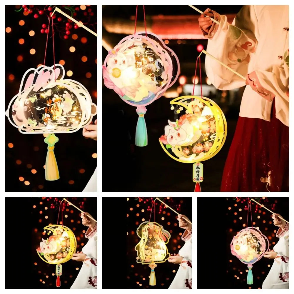 Luminous Mid-Autumn Festival Lantern DIY Handmade with LED Light Rabbit Lantern Chinese Style Glowing Handheld Luminous Lantern