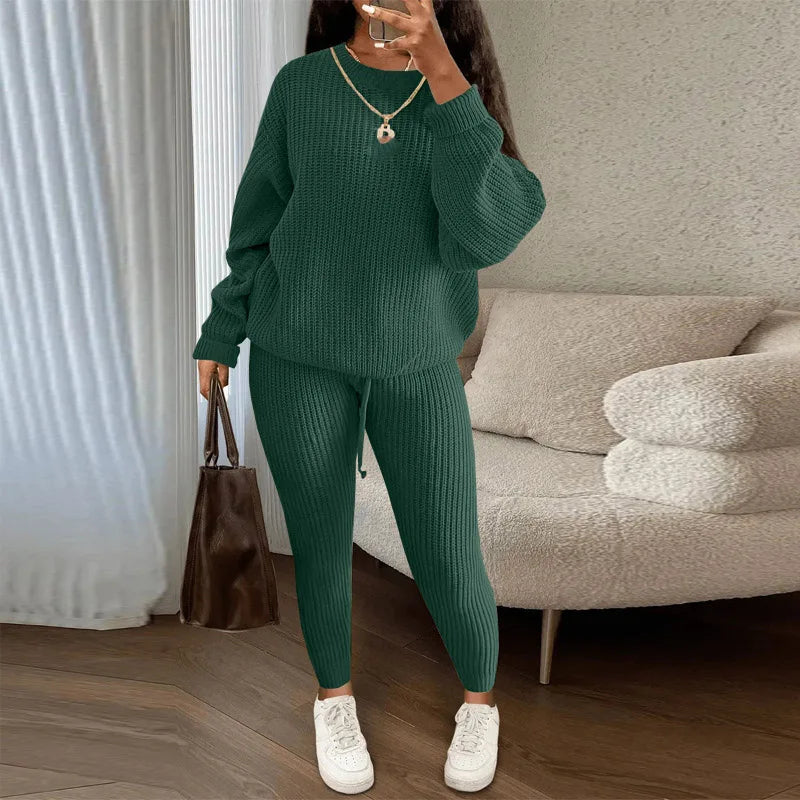 Fashion Casual Knitted Suits Long Pants Suits Women's Woolen Suits New Fashion Elegant Casual Solid Two Piece Outfits Woman