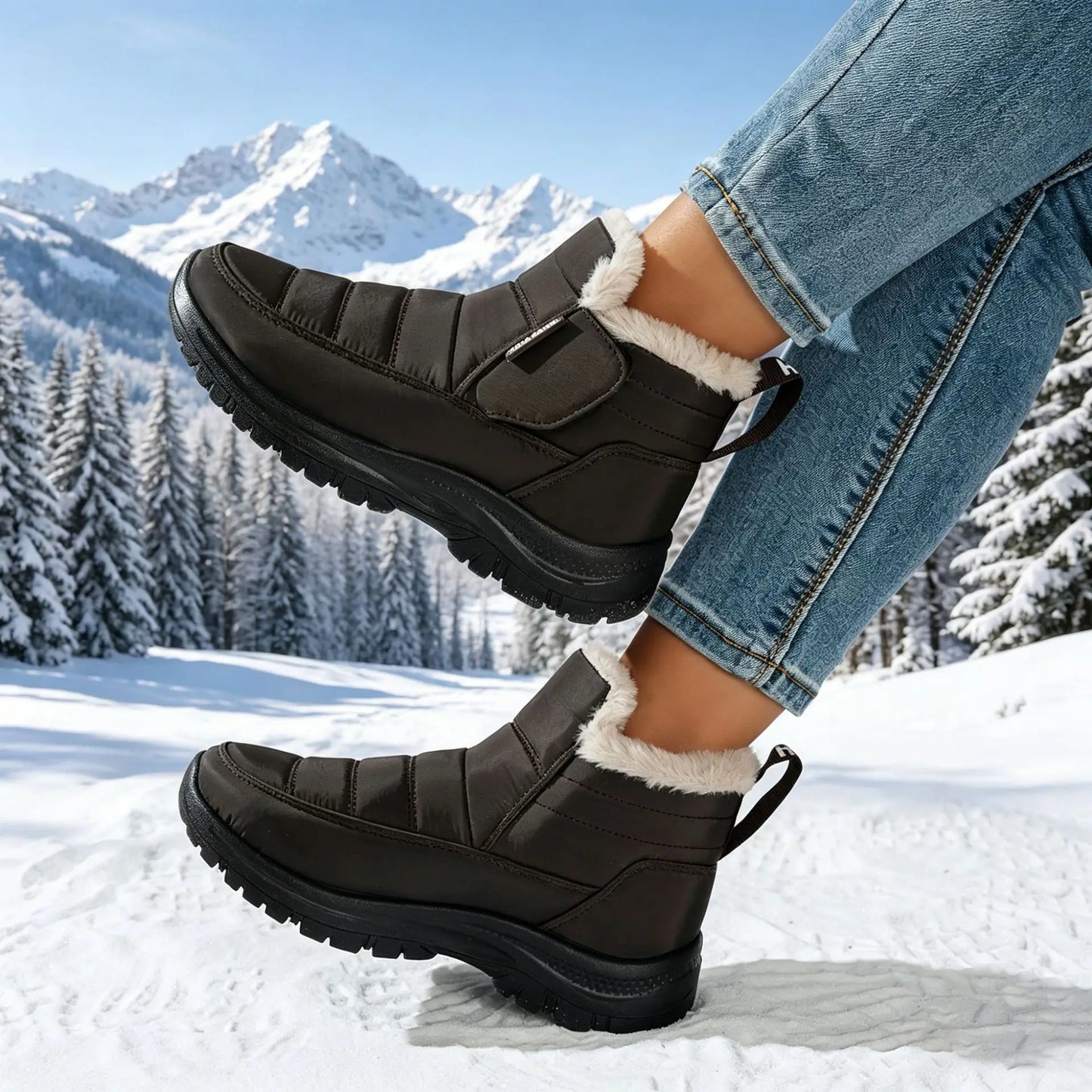 Women Fleece Lined Snow Boots Waterproof Non Slip Thick Sole Zipper Winter Ankle Booties