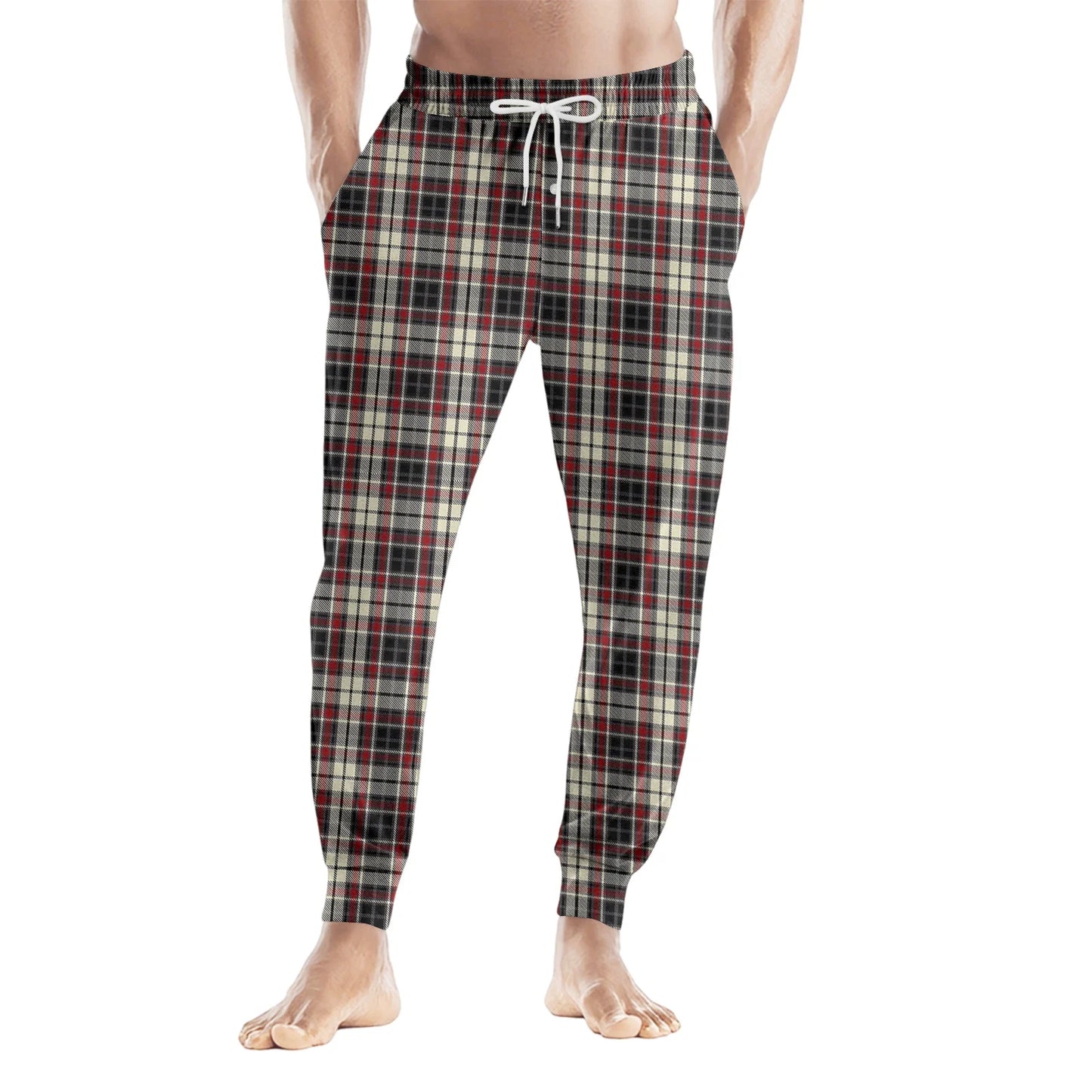 Men'S Plaid Casual Pants Checkered Pattern Cuffed Design Comfortable Fabric Suitable Daily Wear All Seasons Trendy Pajama Pants