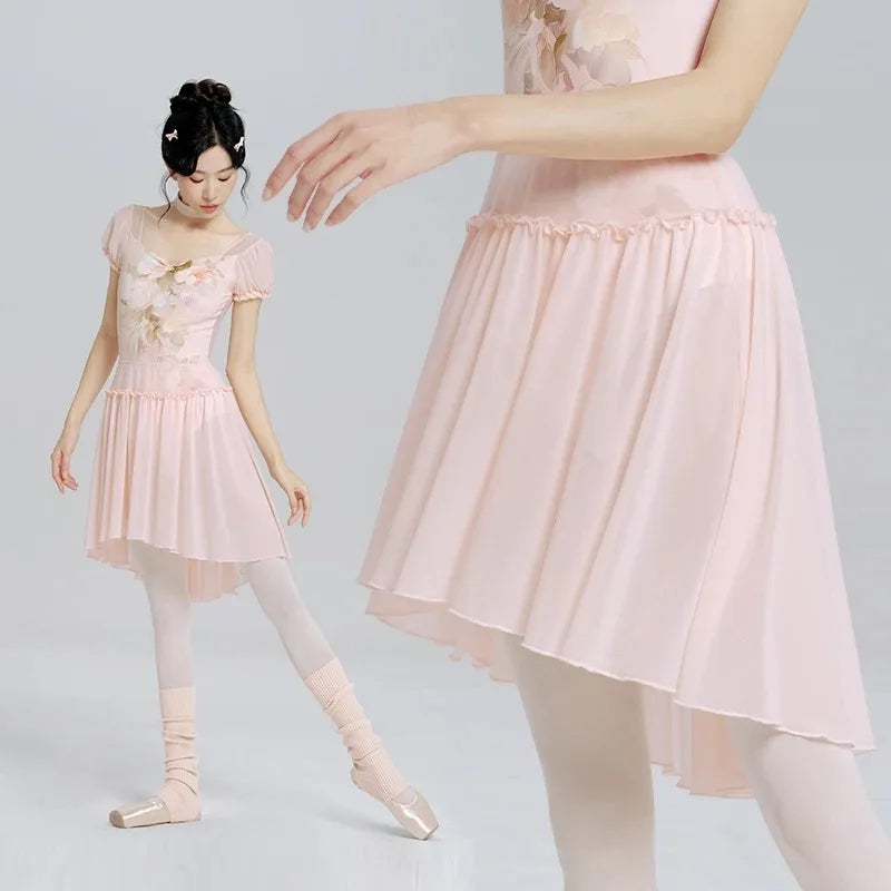 Ballet dress, adult female dance practice suit, chiffon skirt, dance performance gauze dress, gymnastics suit with skirt