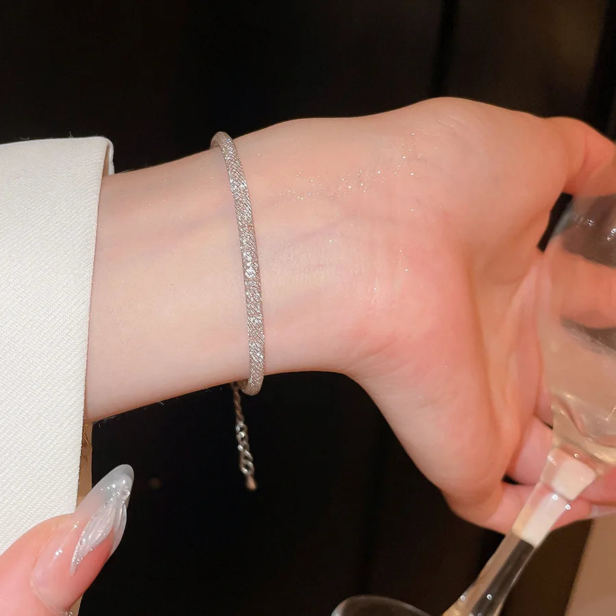 Gold Color Mesh Bracelet for Men Women Shiny Inlaid Zircon Crystal Bracelets Bangles Unique Design Hand Jewelry Couple Gifts