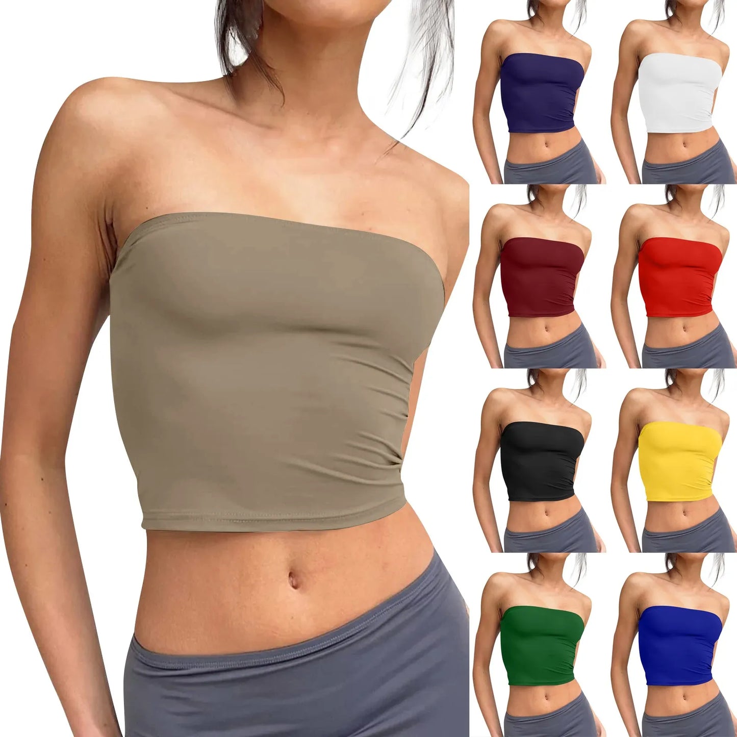 Women's Sexy Fashiopn Tube Tops Strapless Crop Tops Basic Backless Sleeveless Bandeau Cute Summer Outfits Sexy Solid Tops