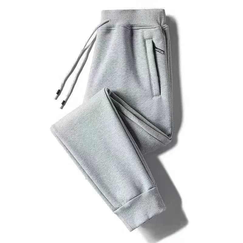 Loose Men's Fleece Lined Trousers Spring Autumn Winter Casual Wear Youth Style Pure Color Cuffed Sports Pants for Students