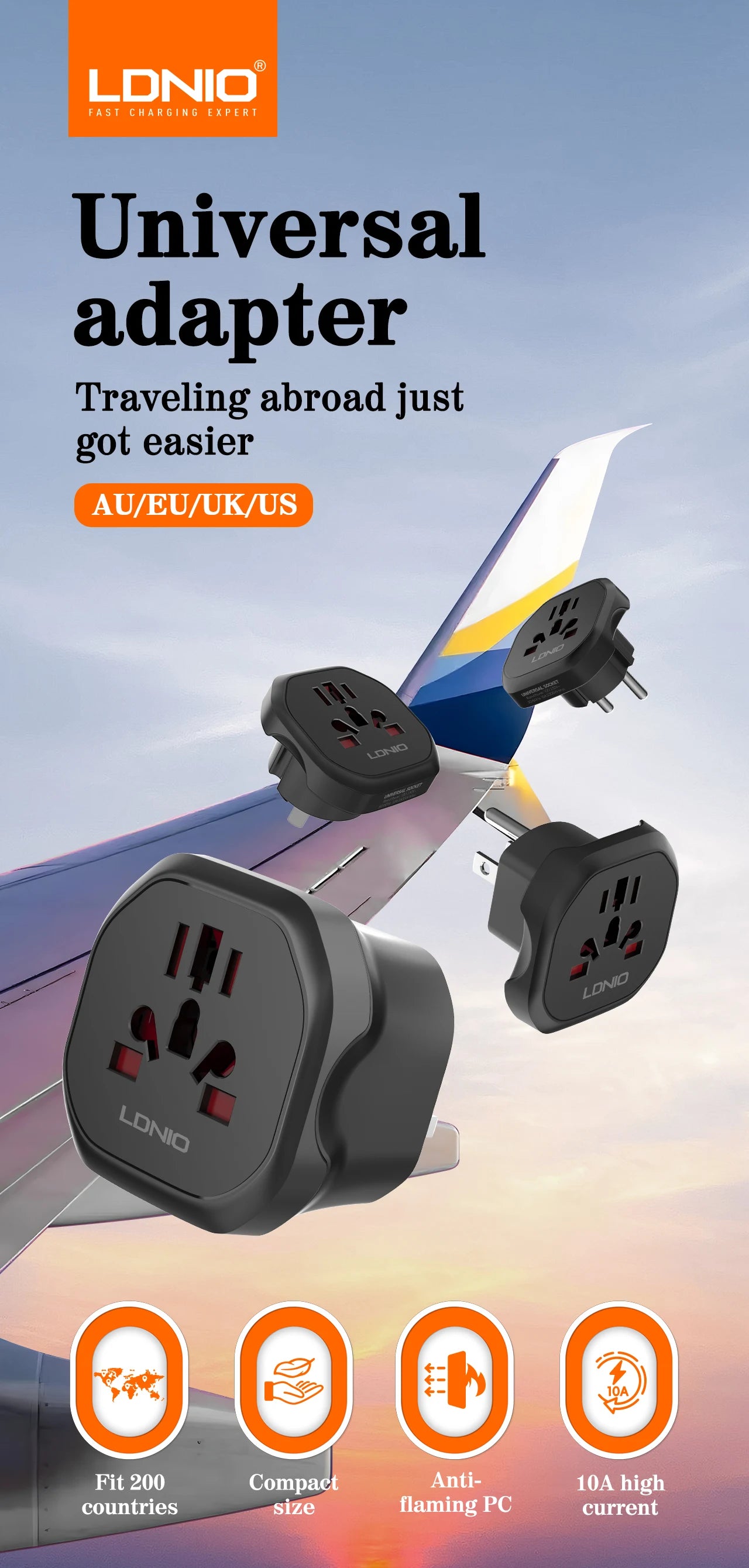 LDNIO Universal Travel Adapter EU KR Plug Adaptor To UK US AU European To American UK Plug 48mm Converter For Travel Accessories