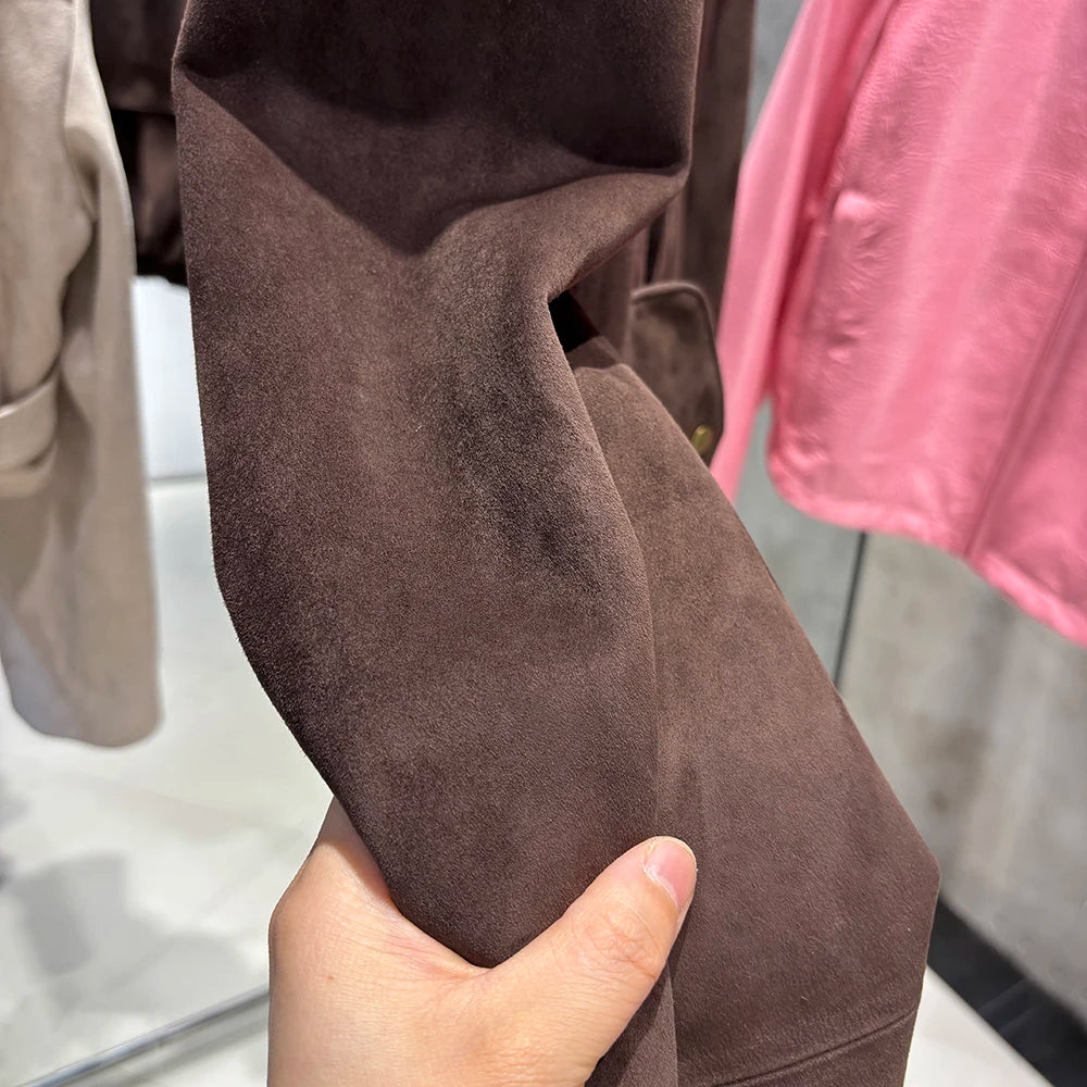 YOLOAgain Suede Leather Jacket Coat Women Real Leather Cropped Jacket Bomber Jacket 2025 Autumn