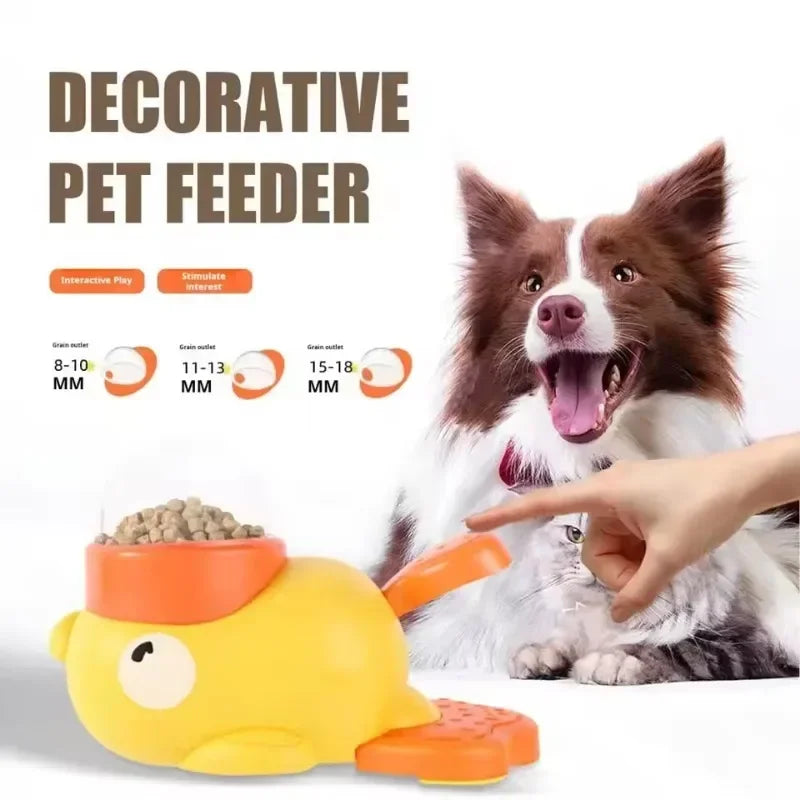 Cartoon Duck Pet Automatic Feeder Exercise Dog Intelligence Interactive Dog Food Dispenser Cat Dog Leakage of Toy Food Utensils