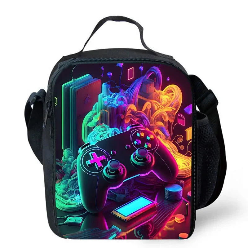 Lunch bags for Child,Cartoon Game con-so-les School Picnic Bags for Boys,Large Kids Insulation Cooler Bags for Aged 4-10 years