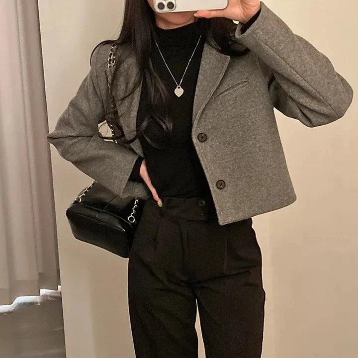 ort Thiened Woolen Coat for Women Winter New Sle Retro Single Button Suit Collar Coat Korean Sle Straight Tube pe