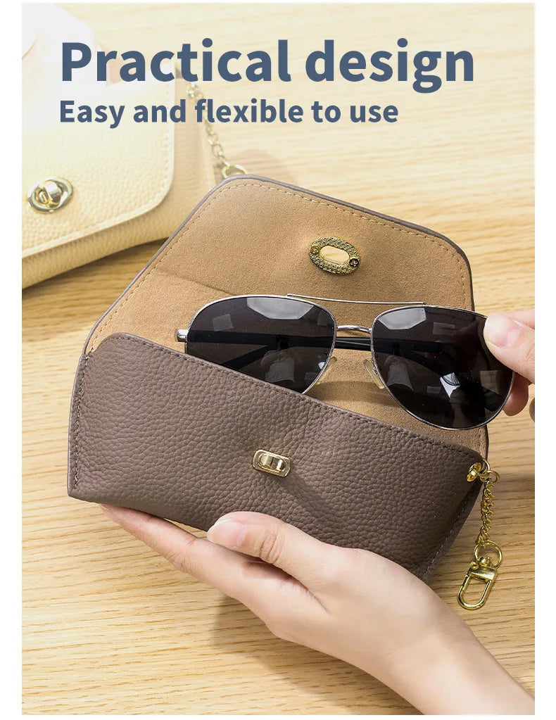 Genuine Leather Eye Glasses Case Vintage Handmade Soft  Eyewear Accessories Sunglasses Cases Luxury Spectacles Box Bag Pendant