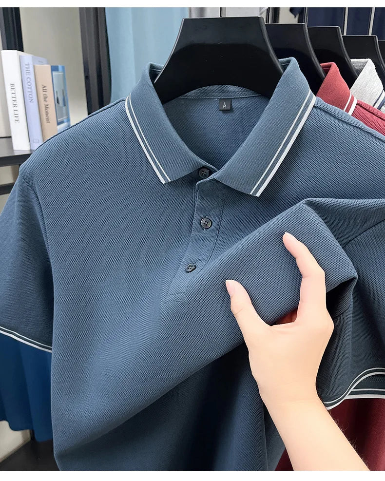 100% pure cotton summer men' luxury brand polo shirt temperament golf short style business casual high-quality T-shirt short top