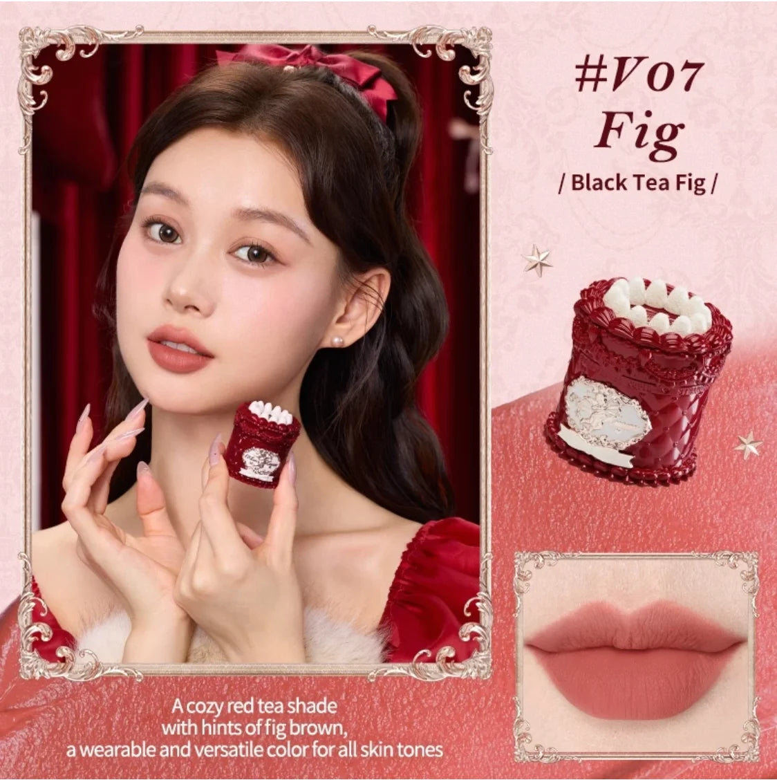 Flower Knows Strawberry Cupid Cake Lip Mud Matte Velvet Lip Cream Soft Mist High CoverageMakeup Smooth Preventing Fading