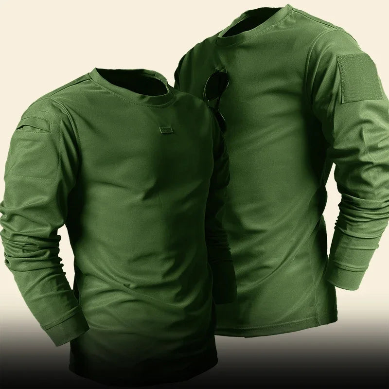 Spring Training Tactical Top Mens Elastic Wear-resistant Outdoor Sports Long Sleeved T-shirt Quick Drying Slim Round Neck Shirt