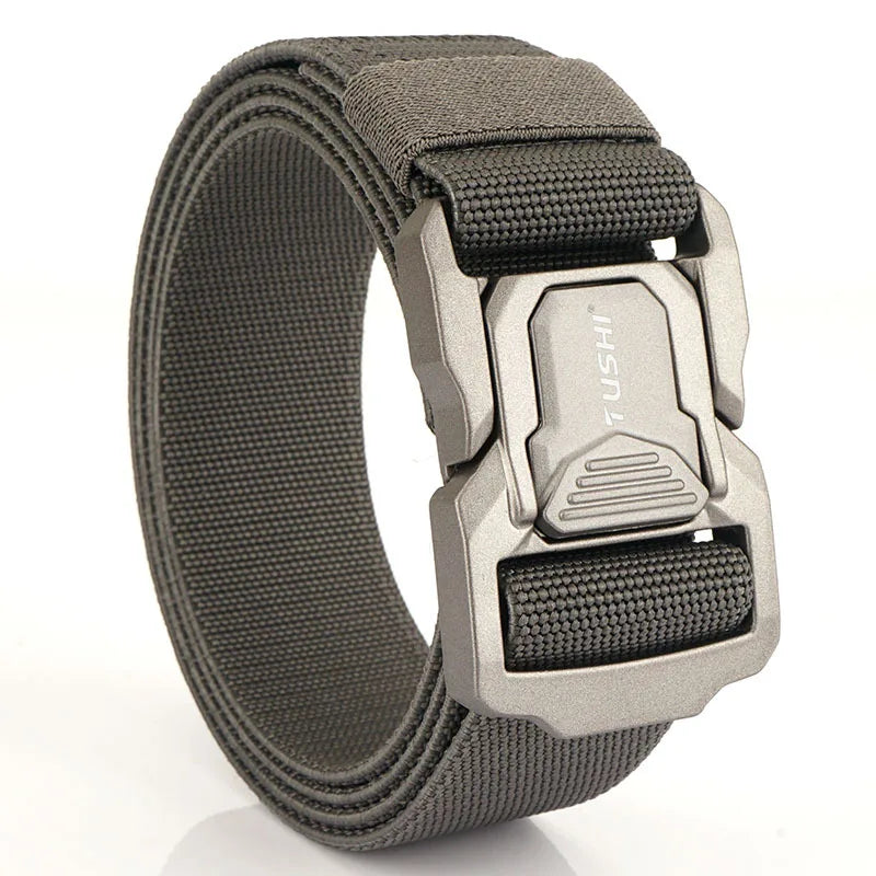 3.8cm Men's Tactical Elastic Belt Aluminum Alloy Quick Release Buckle Wear-Resistant Durable Belt for Tactical Pants Outdoor Hik