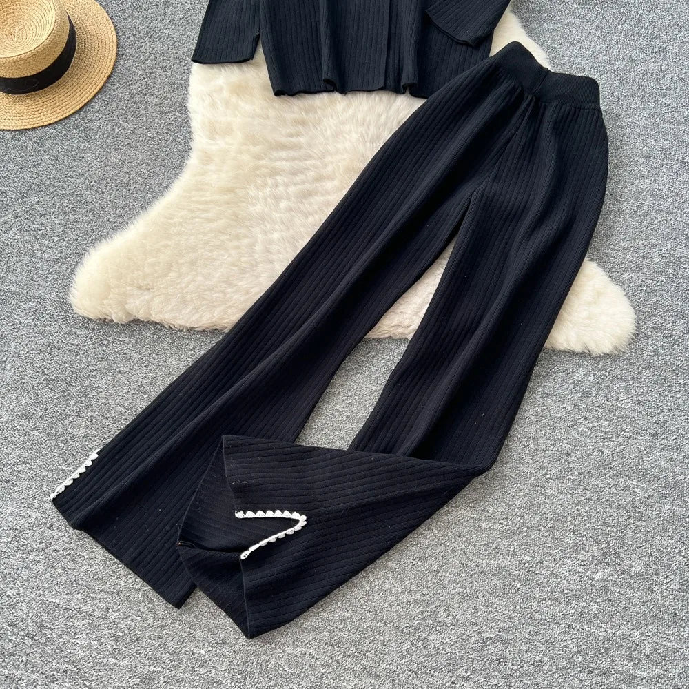 Pants Set Women Two Piece Sets Hooded Matching Sets Sweatshirts Long Pants High Waist Knitted Splice Y2k Casual Jogger 2025