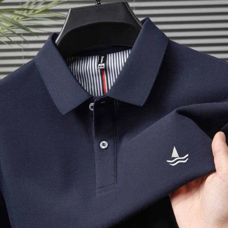 100% pure cotton men short sleeve polo shirt fashion exquisite sailboat embroidery summer comfort business casual lapel T-shirt