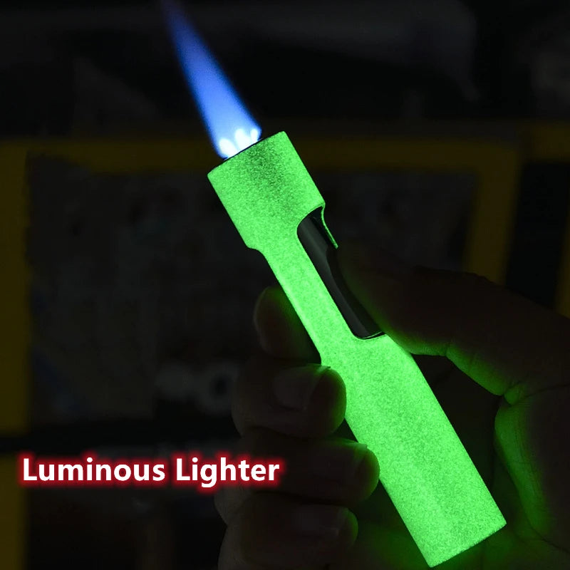 Luminous Lighter Butane Gas Lighter Straight Jet Blue Flame Glowing Lighters Smoking Lighter Cigar Accessories Men's Gift