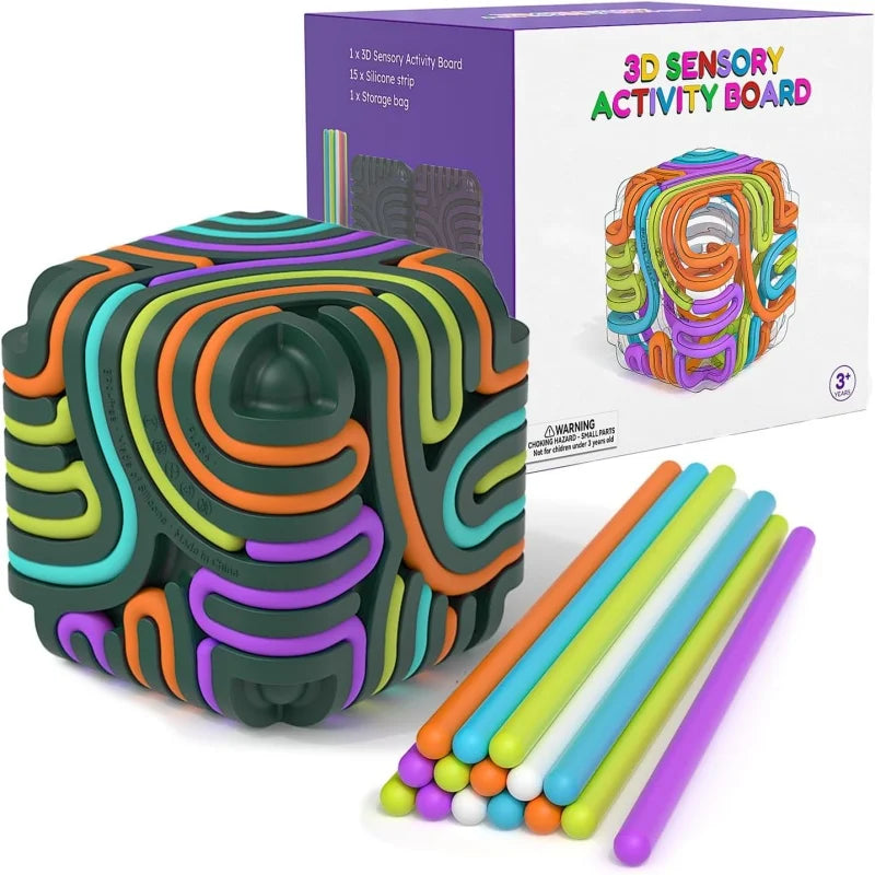 3D Silicone Activity Cube With15 Strings Sensory Fidget Toys For Autism ADHD Stress Relief Travel Toys Adults Kids Sensory Game