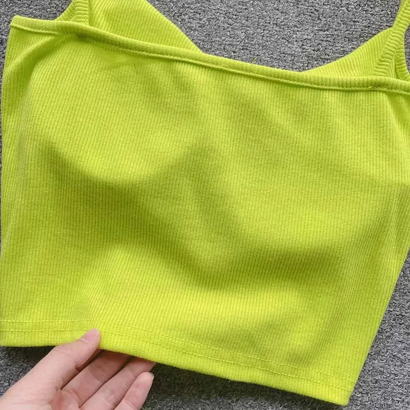 Summer Women's Ribbed Slimming Tank Top Built-in Bra Super Stretch Cross Back Bralette Sexy Layering Camisole Daily Topks
