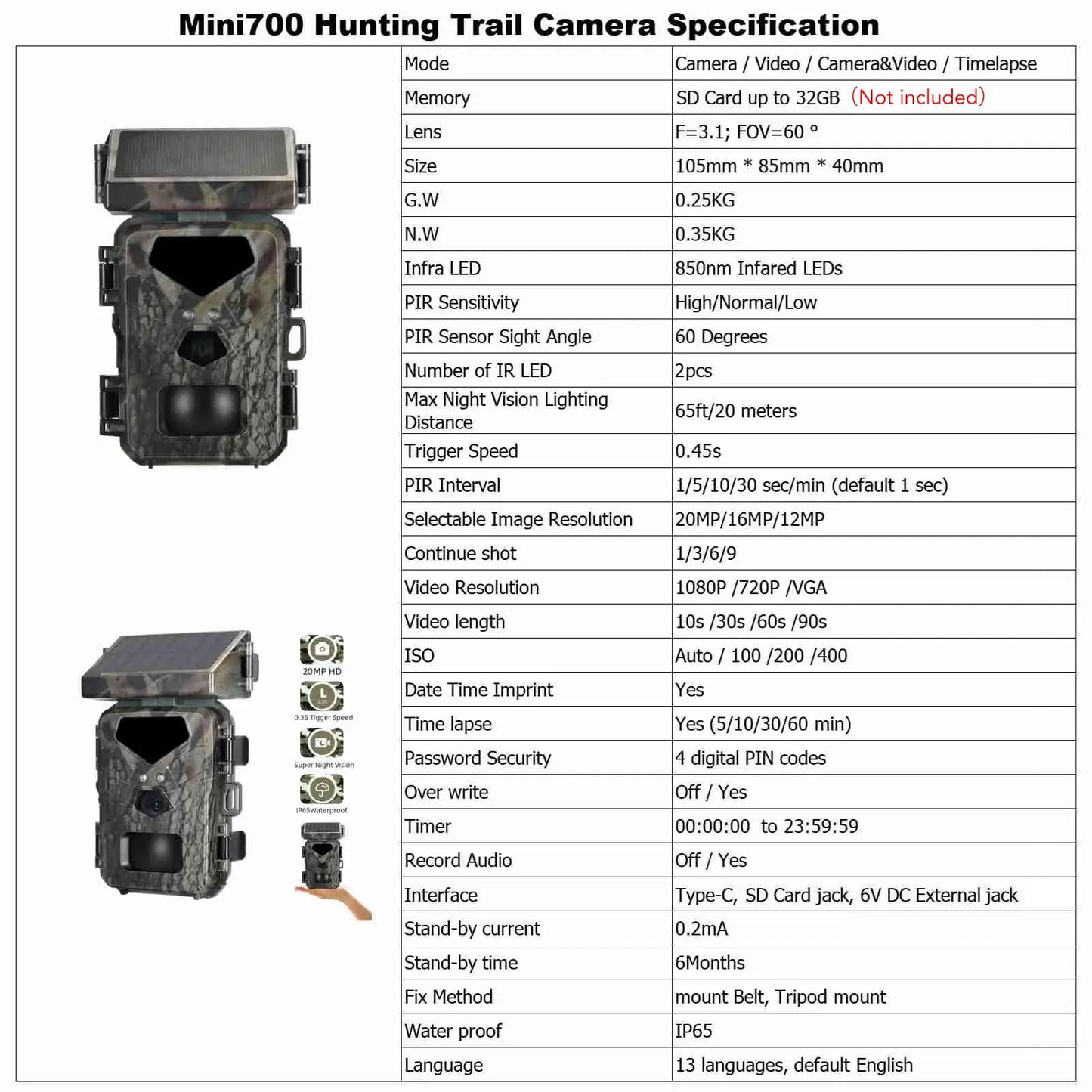2025 New Hunting Game Camera 20MP/1080P Hunting Camera 0.3s Trigger Speed Night Vision Motion Activated Trail Camera for Outdoor