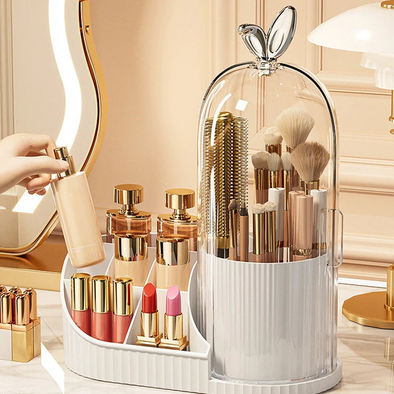 1pc 360° Rotating Makeup Brush Holder Cosmetic Lipstick Eyebrow Pencil Eye Shadow Organizer With Clear Lid Dustproof Tools