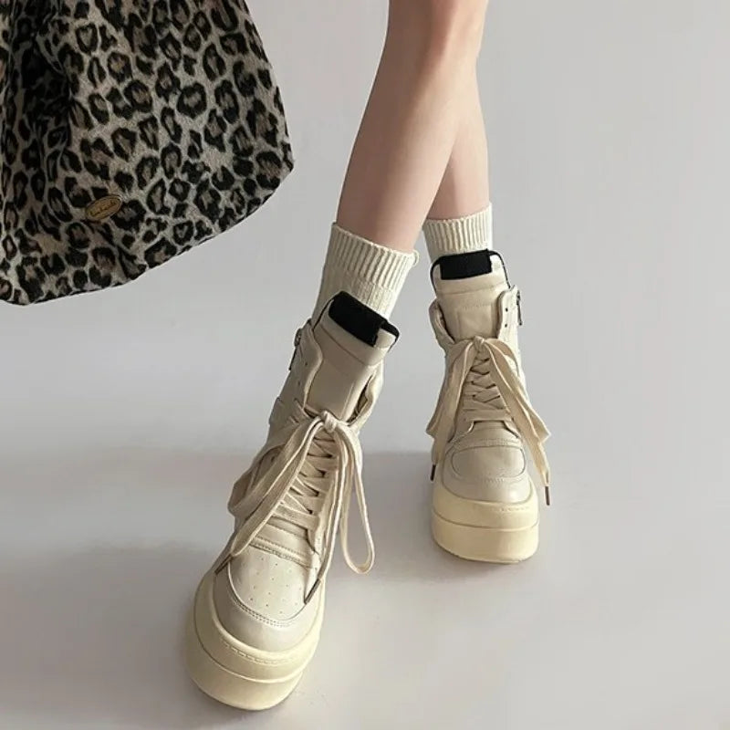 Shoes for Women Women's Ankle Boots Trendy Retro High-top Women's Shoes Fashion Casual Chunky Platform Luxury Designer Sneakers