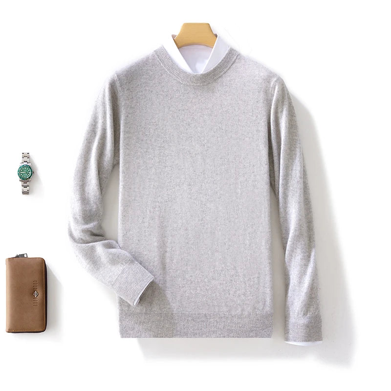 Fall/Winter New Cashmere Sweater Men's 100% Pure Wool Thick Crewneck Sweater Casual Knitted Bottom Shirt
