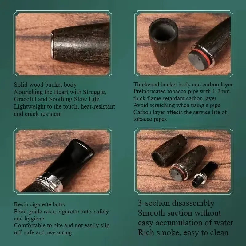 9mm Lightweight Handheld Solid Wood Tobacco Pipe Portable Cigarette Holder Smoking Accessory