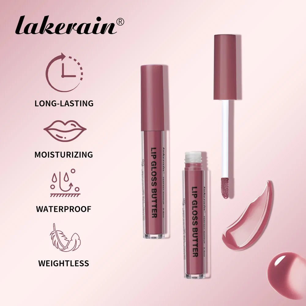 Lakerain Lip Gloss Butter  Long Lasting Non-stick  Beauty Waterproof Lip Stain Makeup Plumping Hydrating Lip Gloss Cosmetics