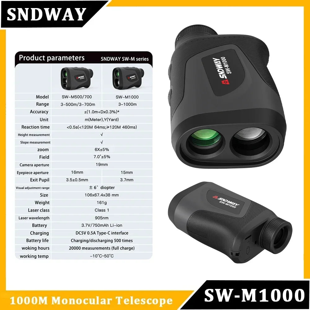 SNDWAY Golf Laser Distance Meter Rangefinder for Hunting 1000M 1500M 2000M Laser Telemeter Golf Camera Outdoor Telescope
