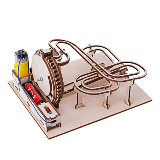 DIY 3D Wooden Marble Run Kit Build Mechanical Gears Steam Powered Science Experiment Educational Toy for Children and Teens