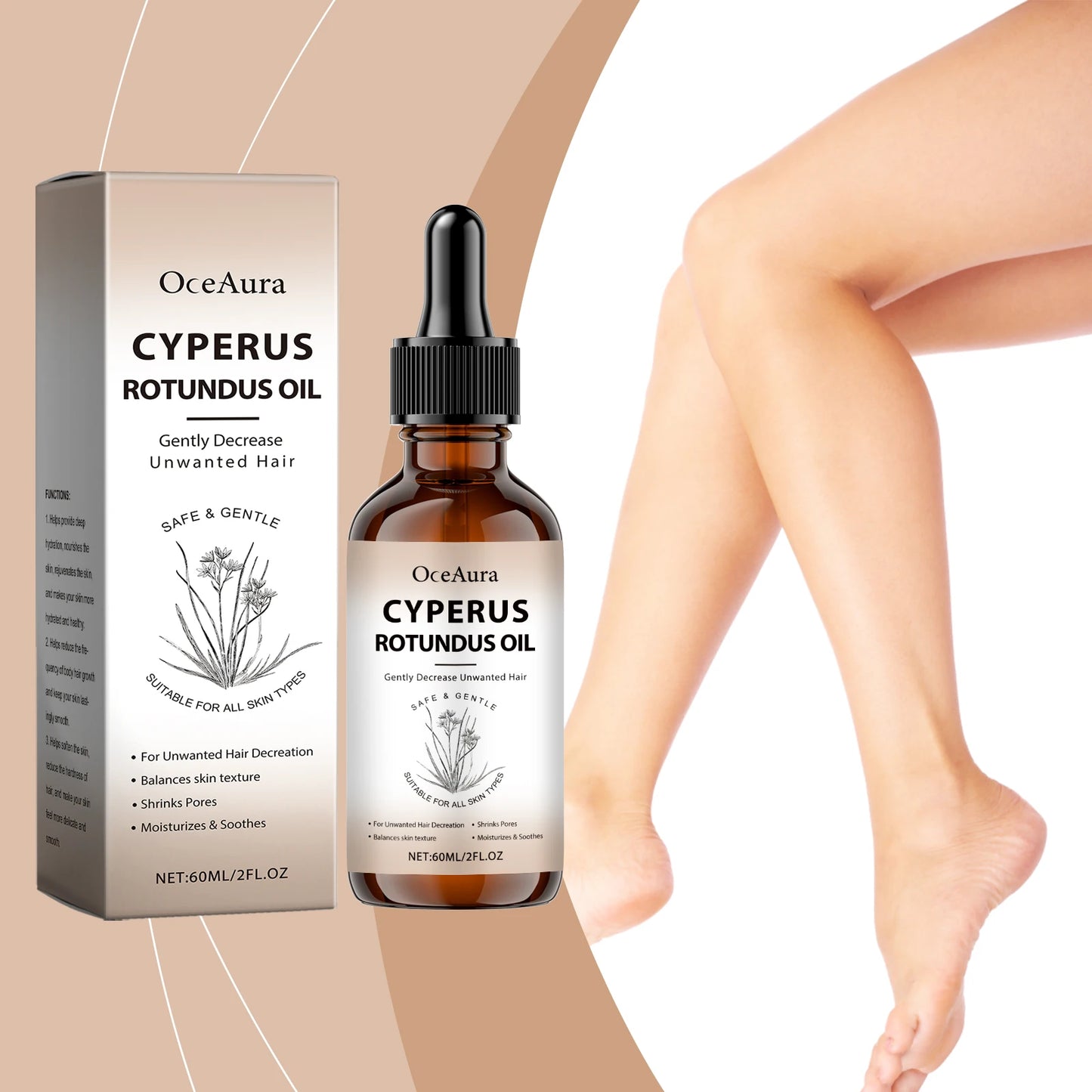 Pure Cyperus Rotundus Oil for Hair Removal Essence Reduce Armpit Arms Body Hair Inhibitor Shrink Pores Smooth Skin Care Serum