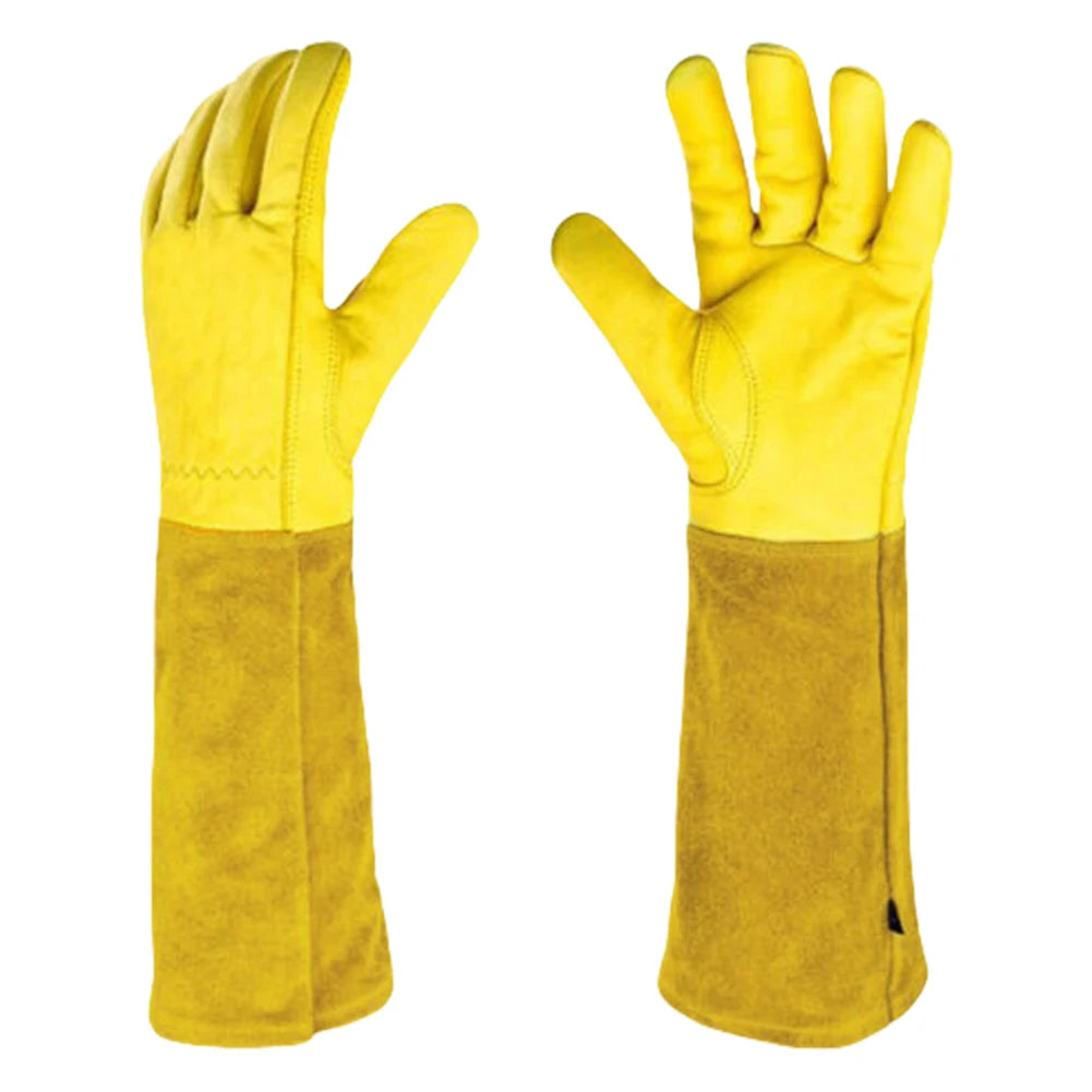 1 Pair Long Thorn Proof Gardening Gloves Breathable Leather Working Mitten with Forearm Protection Floral Gauntlet for Women Men
