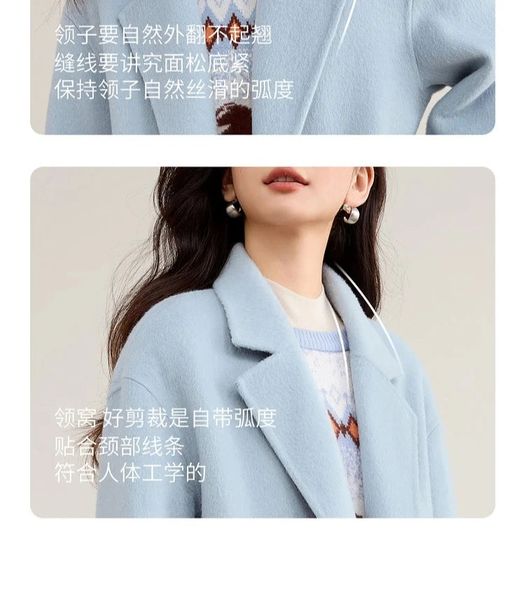 SENTUBILA Women's 100% Wool Double-Faced Coat Winter 2025 Suit Lapel Collar Classic Commuter Style Long Overcoat W54OA8779