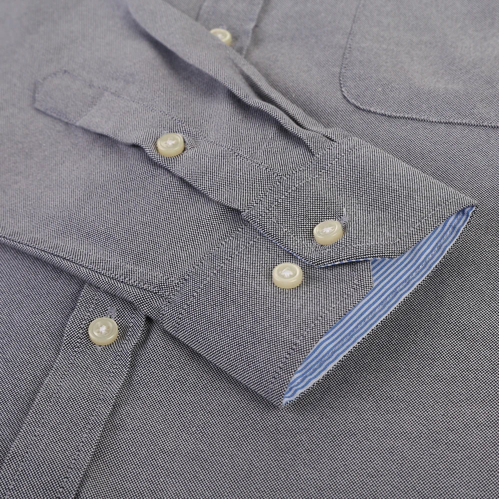 Men's Fashion Long Sleeve Oxford Work Shirt Single Patch Pocket Simple Design Embroidered Regular-fit Casual Button-down Shirts